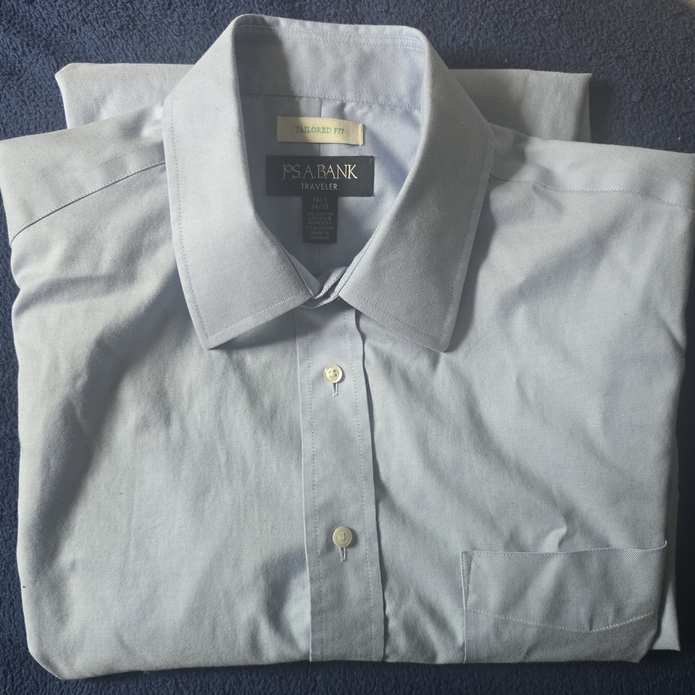 Jos. A. Bank Blue Dress Shirt Formal Cotton Blend Traveler 16 1/2 34/35